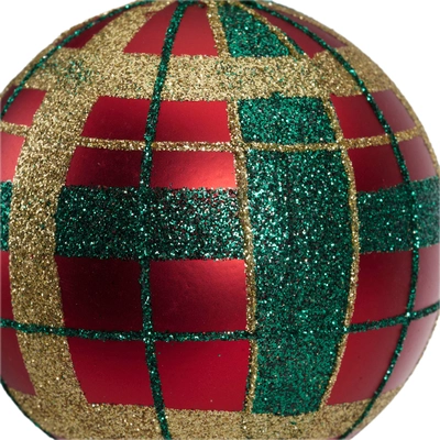 Bauble Shatterproof Gold - Green Check Glitter Christmas Red D.8cm - image 3
