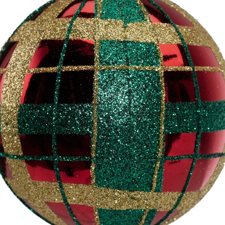 Bauble Shatterproof Gold - Green Check Glitter Christmas Red D.8cm - image 5