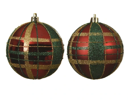 Bauble Shatterproof Gold - Green Check Glitter Christmas Red D.8cm - image 1