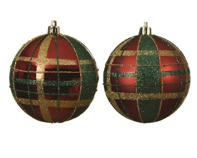 Bauble Shatterproof Gold - Green Check Glitter Christmas Red D.8cm - image 1