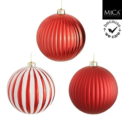 Bauble Unbreakable Red 3 Asst. - D15Cm