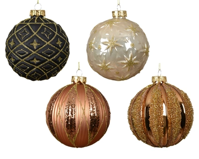 Baubles Glass Asst. D.10cm Gold/Pearl/Black