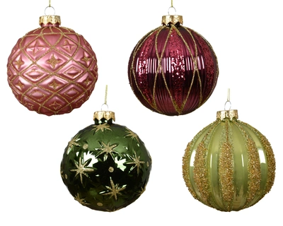 Baubles Glass Asst. D.10cm Pink/Green