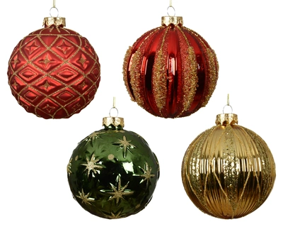 Baubles Glass Asst. D.10cm Red/Green/Gold