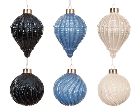 Baubles Glass W Glitter Swirls- Lines Asst. dia8cm