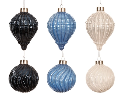 Baubles Glass W Glitter Swirls- Lines Asst. dia8cm