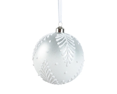 Baubles Glass W Leaf winter white dia15cm