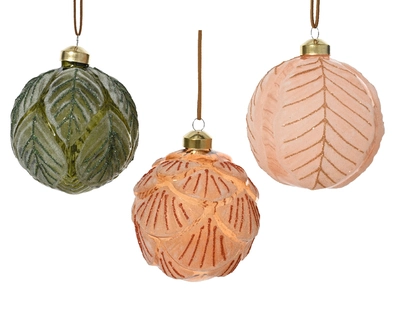 Baubles Glass W Leaves Engrave Asst. dia10cm - image 1