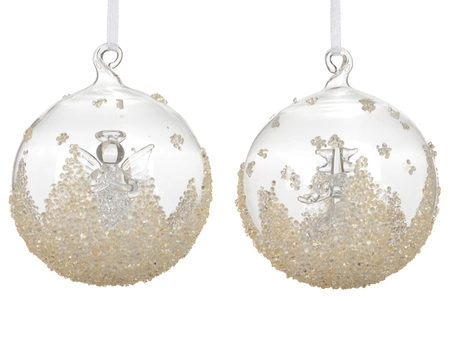 Baubles Glass With Beads At Bottom Transparent D.8cm