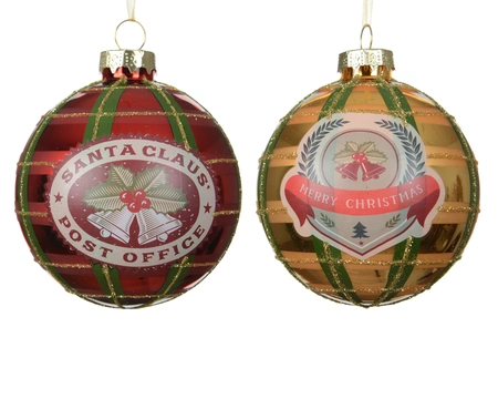 Baubles Glass With Bell Decal Asst. D.8cm