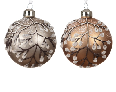 Baubles Glass With Branches, Snow Asst. D.10cm