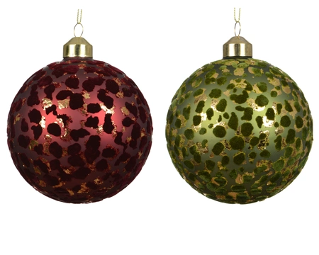 Baubles Glass With Flock Asst. D.10cm Green/Red
