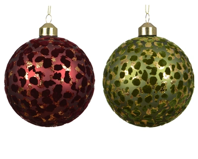 Baubles Glass With Flock Asst. D.10cm Green/Red