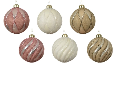 Baubles Glass With Glitter Diamonds Asst. D.10cm Pinhk/White/Gold