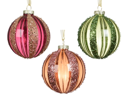 Baubles Glass With Plastic Bead Lines Asst. D.8cm