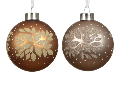 Baubles Glass With Sparkle Leaf Asst. D.8cm