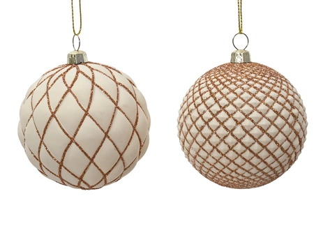 Baubles Polystyrene Glitter Check Wool White D.8cm