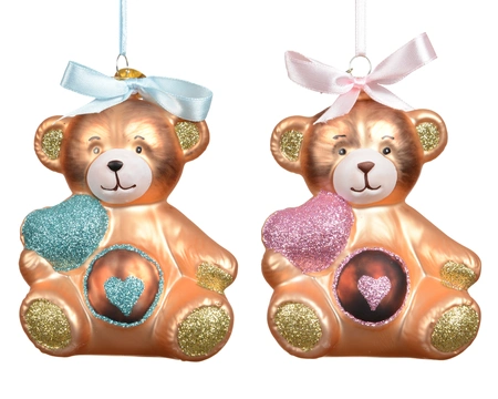 Bear Glass With Heart, Bow Asst. H.10.5cm - image 1