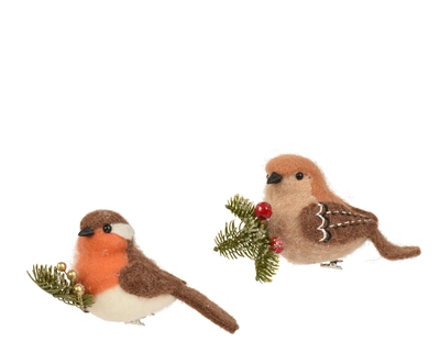Bird Wool Brown H.8cm