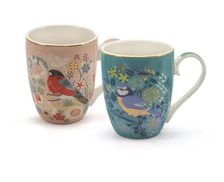 Birdy S/2 Large Mugs - Blue Tit & Bullfinch
