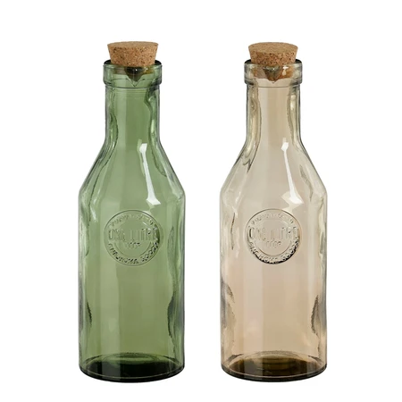 Bottle Recycled Glass Green Beige 2 Assorted - H29Xd10Cm
