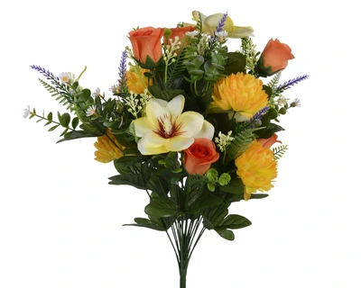 Bouquet Polyester Rose Chrysanthemum Daisy Lavender Mix Multi H.54Cm