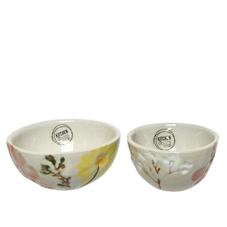 Bowl Terracotta Flower Embossing Handpainted H5cm