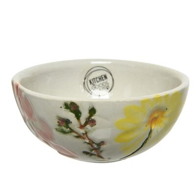 Bowl Terracotta Flower Embossing Handpainted H6.50cm