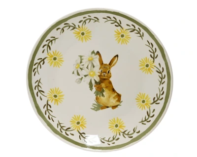 Breakfast Plate Porcelain Round Flower And Bunny Pattern White D.20.2Cm - image 1