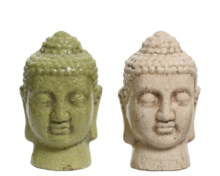 Buddhahead Terracotta Green Or Pink H30Cm