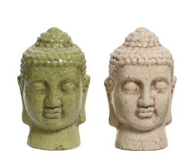 Buddhahead Terracotta Green Or Pink H30Cm