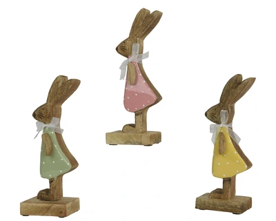 Bunny Mangowood With Enamel With Organza Bow 3Col  Asst.W.12Cm X H.31Cm