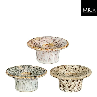 Candleholder Cream Brown Blue 3 Asst. - H4,5Xd9,5Cm