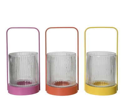 Candleholder Gl 3Col  Asst. D.12.8Cm X H.26Cm