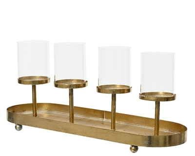 Candleholder Iron Oval WhiteWith Four Candle Holder Champagne Gold W48