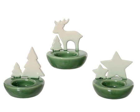 Candleholder Porcelain green/white L8.50-W8.50-H9cm
