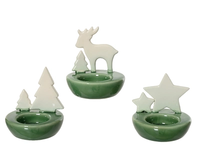 Candleholder Porcelain green/white L8.50-W8.50-H9cm