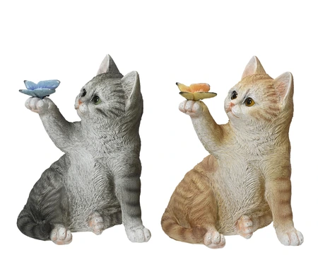 Cat Polyresin Cat Butterfly 2Col Asst. H.20.5Cm