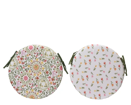Chair Pad Gb Polyester Round Flower Print 2 Outdoor Asst. D.39Cm