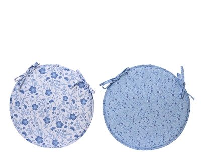 Chair Pad Polyester Round With Flower Outdoor dia39.00cm blue/white