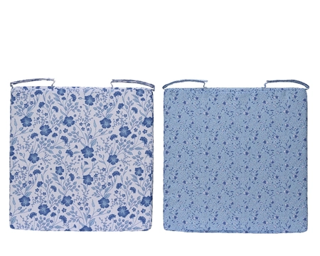 Chair Pad Polyester Square With Flower Outdoor L40-W40cm blue/white