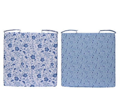 Chair Pad Polyester Square With Flower Outdoor L40-W40cm blue/white