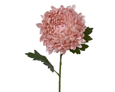 Chrysanthemum On Stem Polyester Striped Mum Spray W/2 Leaves Pink H.61Cm