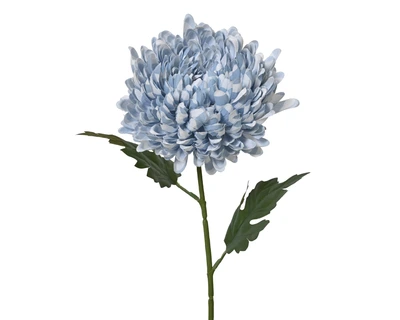 Chrysanthemum On Stem Polyester Striped Mum Spray W/2 Leaves Blue H.61Cm