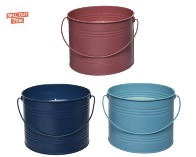 Citronella Candle Wax Bucket Color In Matt Finish Iron Handle 3Col Ass Outdoor