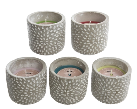 Citronella Candle Wax In Cement Pot 5Col Ass Outdoor