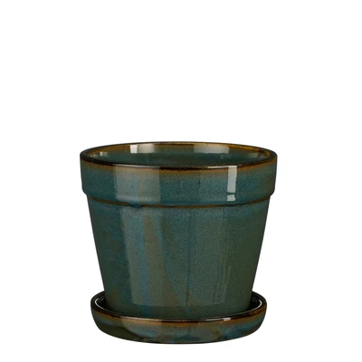 Clint Pot With Saucer Green - H13Xd15Cm