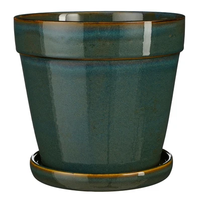 Clint Pot With Saucer Green - H21Xd23Cm
