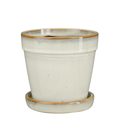 Clint Pot With Saucer Off White - H16,5Xd17Cm