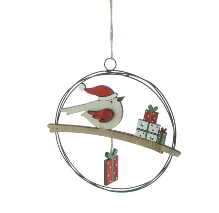 CN 19Cm Wooden With Robin With Present Ring